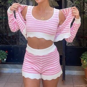 Yllw the label 2 piece set wool blend pink white size large cardigan short